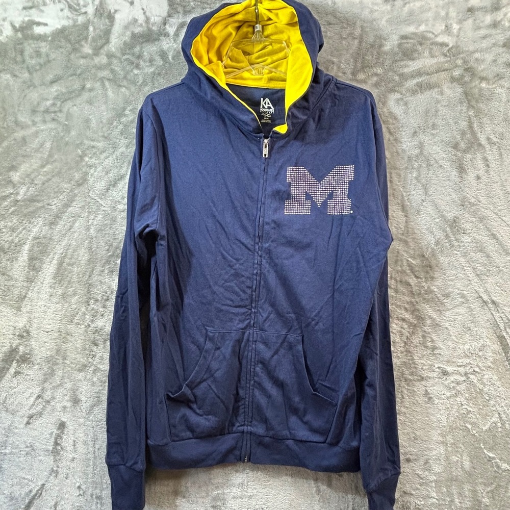 Knights‎ Apparel Michigan Wolverines Navy Blue Rhinestone Sequin Zip Hoodie M